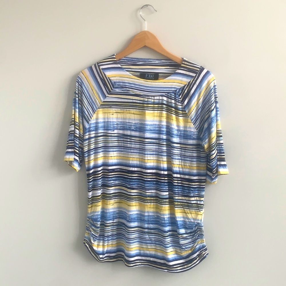 NWT FDJ Ruched Side Detail Stripped Top